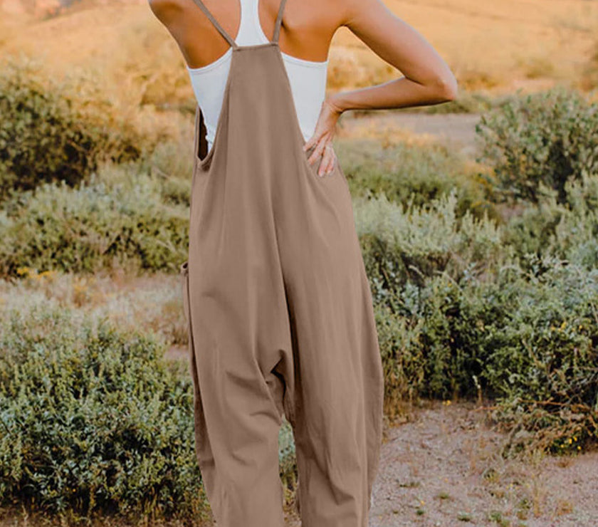 Double Take Full Size V-Neck Sleeveless Jumpsuit with Pockets