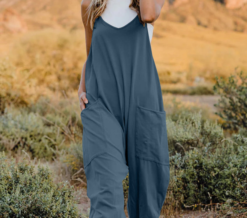 Double Take Full Size V-Neck Sleeveless Jumpsuit with Pockets