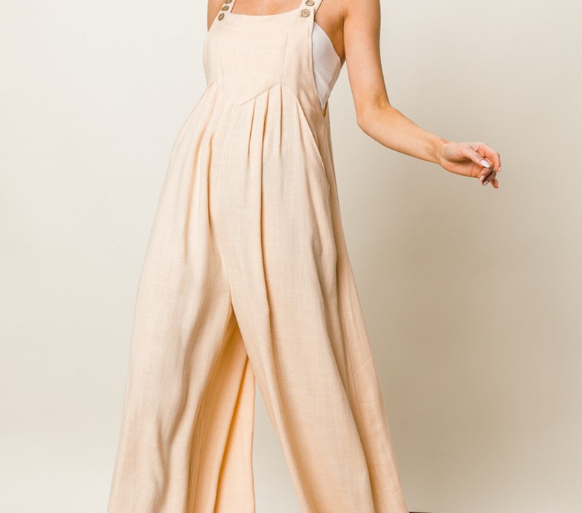 BiBi Texture Sleeveless Wide Leg Jumpsuit