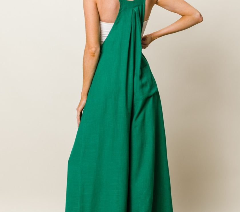 BiBi Texture Sleeveless Wide Leg Jumpsuit