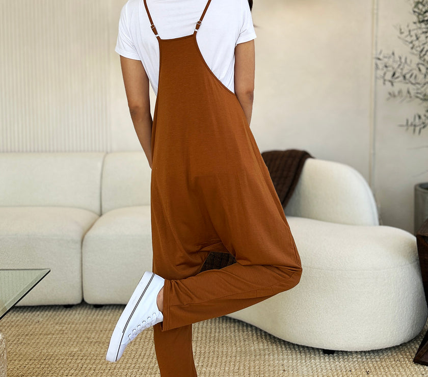 Double Take Full Size Sleeveless V-Neck Pocketed Jumpsuit