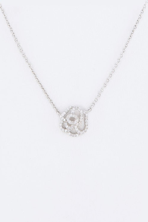 Cutout Rose CZ Pendant Necklace