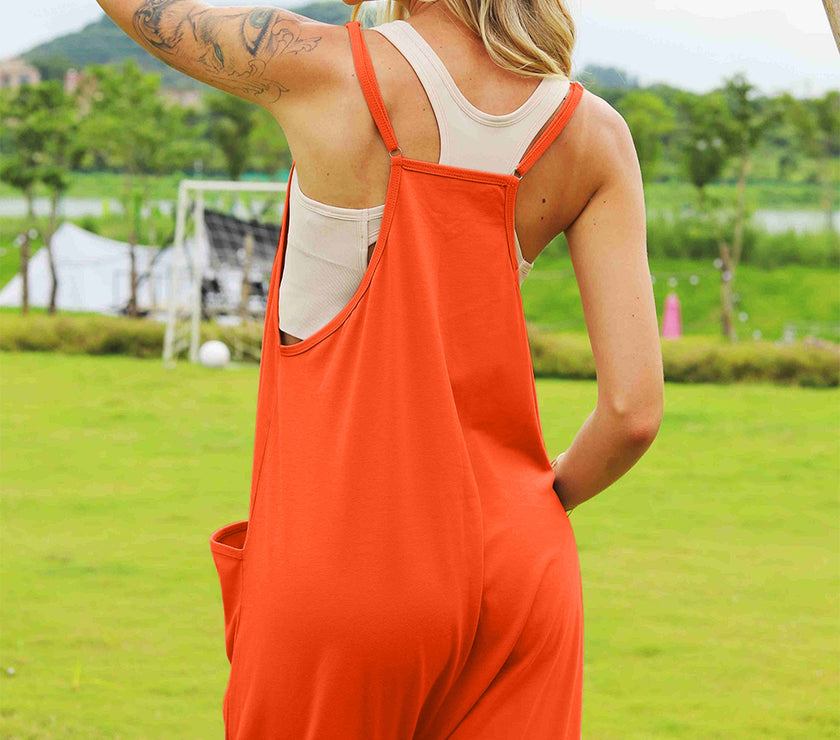 Double Take Full Size Sleeveless V-Neck Pocketed Jumpsuit