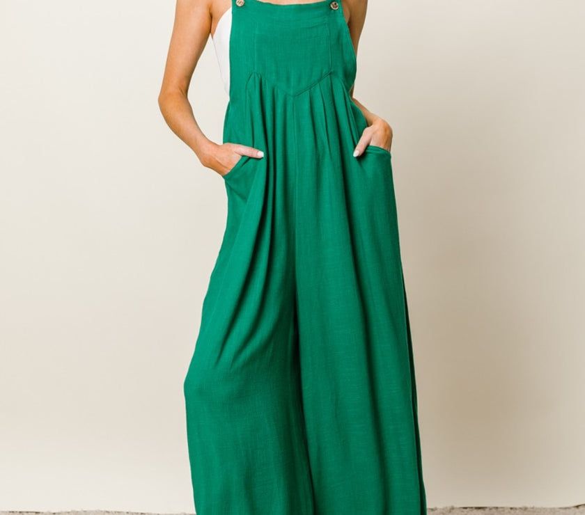 BiBi Texture Sleeveless Wide Leg Jumpsuit